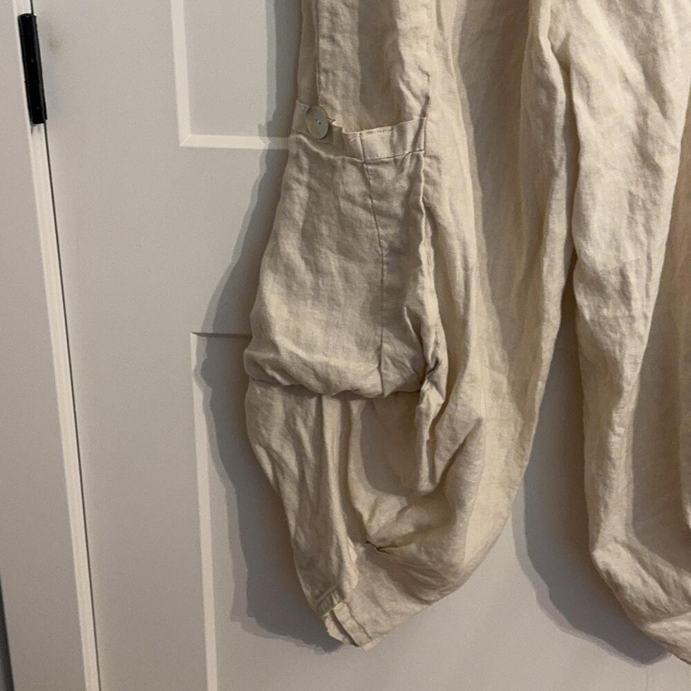 Match Point Pants Sz XL Beige Linen Harem Lagenlook Pockets USA Boho Casual - Picture 9 of 10